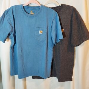 Carhartt Work Ready Blue Pocket Tee & Charcoal Heather Pocket Tee Bundle